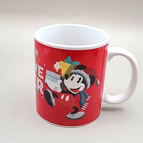 Disney Festive Cheer Red Coffee Mug with Minnie & Mickey Mouse - Picture 1 of 8
